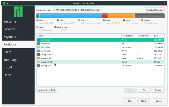 Manjaro 16.10 partitions