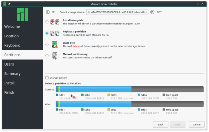 Calamares replace disk partition