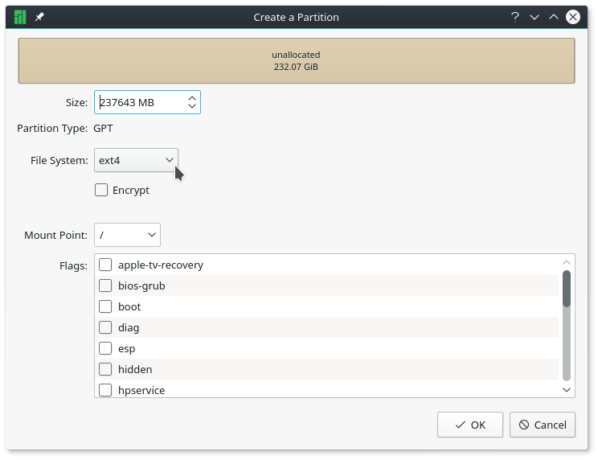 Calamares disk partition editor