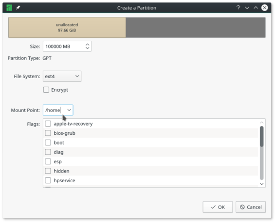 Manjaro 16.10 home partition