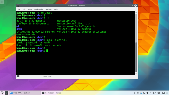 KDE Neon UEFI directory