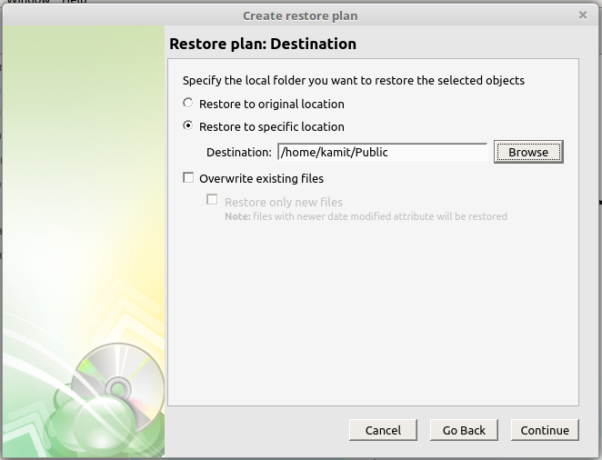 CloudBerry Backup restore destination