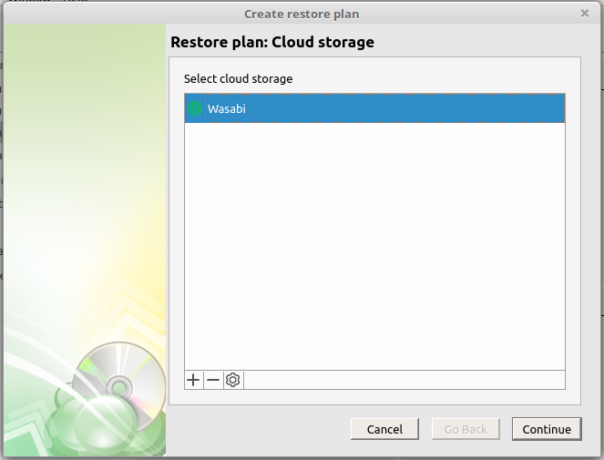 CloudBerry Backup restore interface