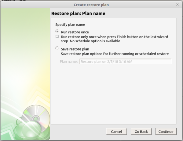 CloudBerry Backup restore interface