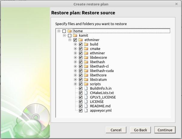 CloudBerry Backup restore interface