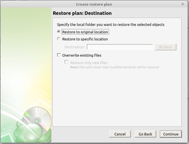 CloudBerry Backup restore interface