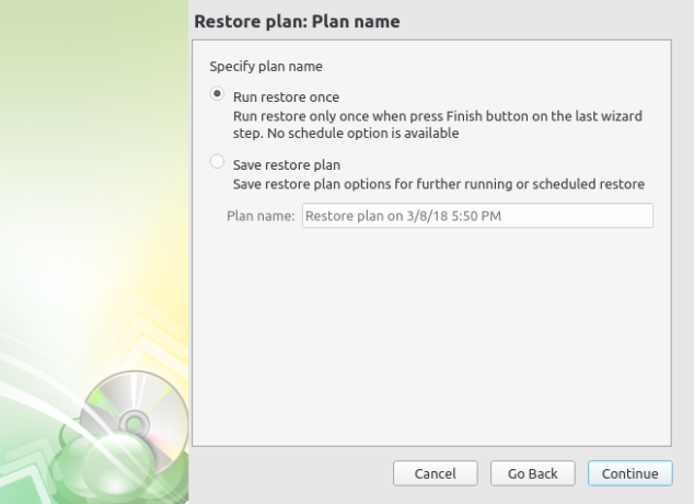 CloudBerry Backup restore operation