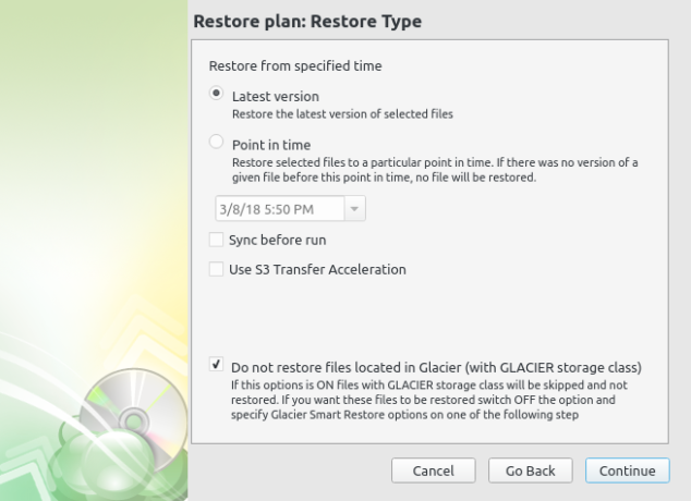 CloudBerry Backup restore operation