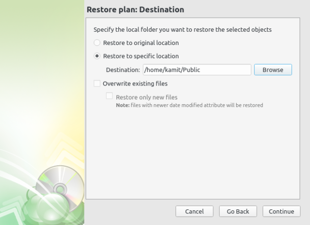 CloudBerry Backup restore operation