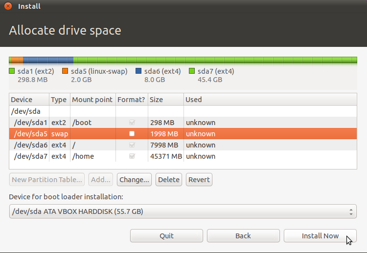 Manual disk partitioning guide for Ubuntu 11.04