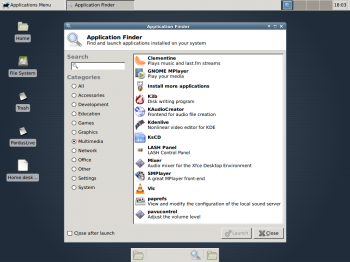 Xfce's Application Finder in Pardus 2011.2