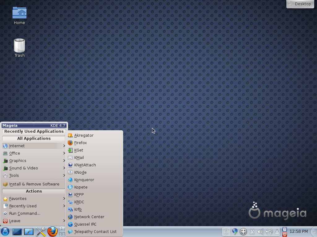 Mageia 2 KDE Desktop Classic Menu