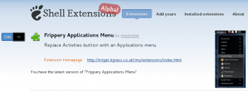 Frippery Application Menu GNOME 3 Extension On