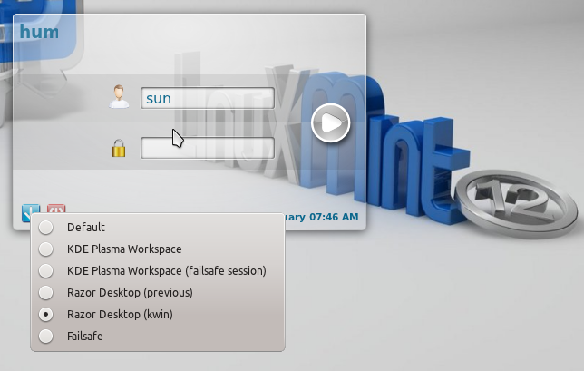 Linux Mint 12 KDE Login Razor-qt | LinuxBSDos.com