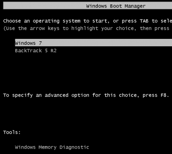 Windows 7 Dual-Boot BackTrack 5 Boot Menu