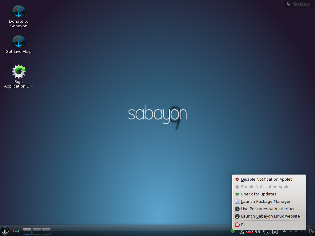 Sabayon 9 KDE Update Manager Widget