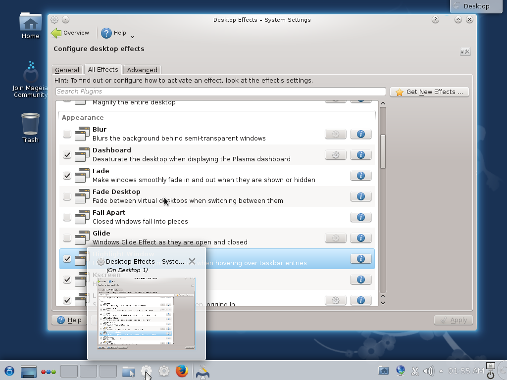 KDE highlight window desktop effect
