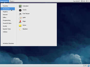 Fedora 21 Workstation GNOME Classical menu