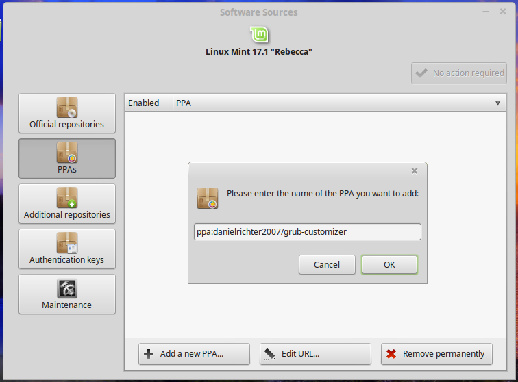 Как установить grub customizer в linux mint