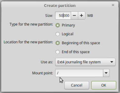 Creating home partition on Linux Mint 17.1.