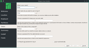 Calamares user account setup