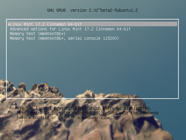 GRUB menu Linux Mint 17.2