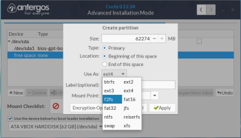 Antergos Cnchi file system
