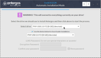 Antergos Cnchi target disk
