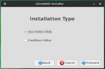 GhostBSD 10.1 disk partition methods