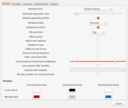 Terminator shell terminal global options