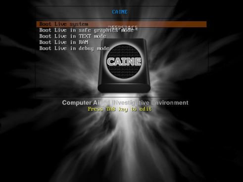 CAINE 7 boot menu