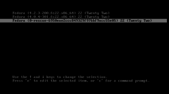Fedora 22 GRUB menu