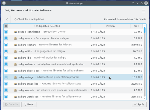 Fedora 23 Apper package updates