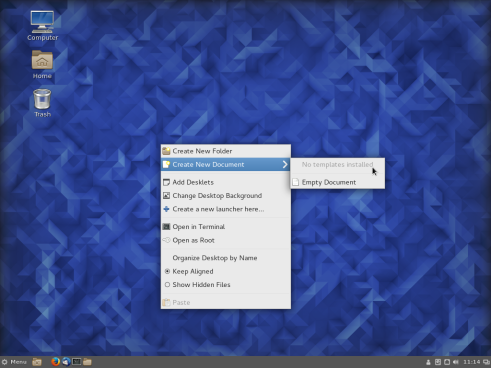 Fedora 23 Cinnamon desktop context menu