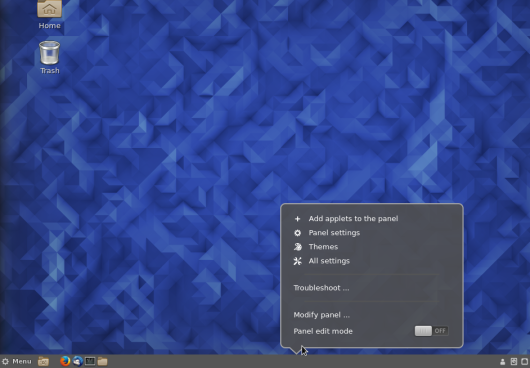 Fedora 23 Cinnamon panel context menu