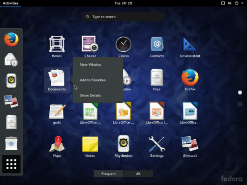 Fedora 23 GNOME desktop app view