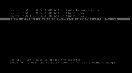 Fedora 23 GRUB menu
