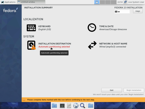 Fedora 23 anaconda