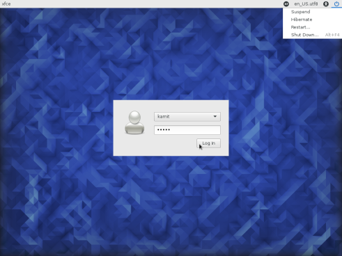 Fedora 23 Xfce login window