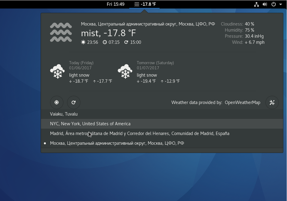 Openweather GNOME Shell extension
