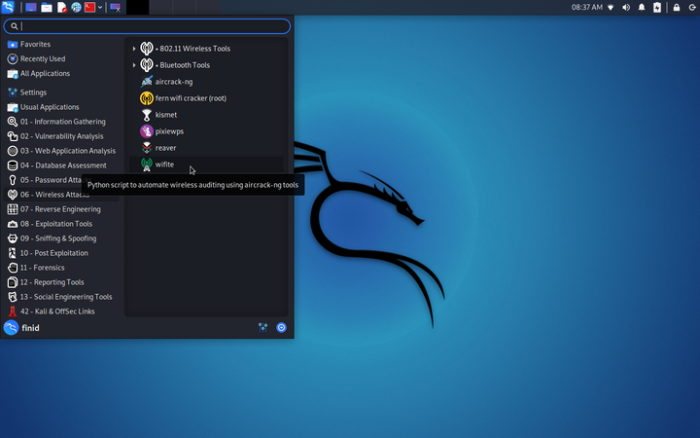 Kali Linux menu