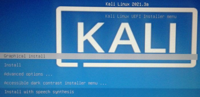 GRUB menu Kali Linux