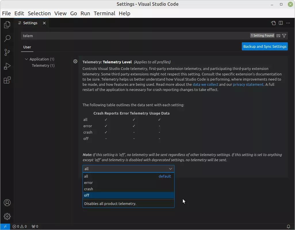 Visual Studio Code telemetry