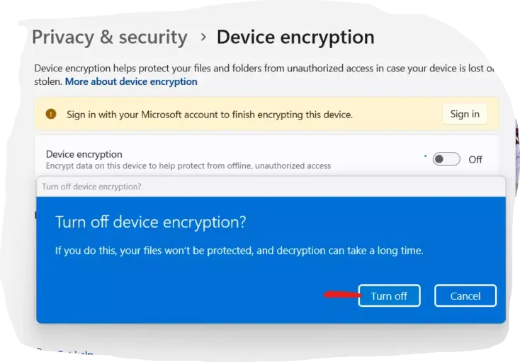 BitLocker encryption disenabled Windows 11