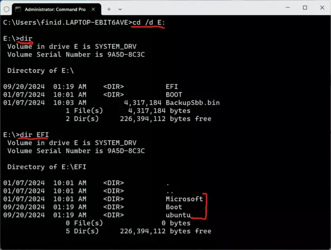 Windows 11 EFI system partition command prompt